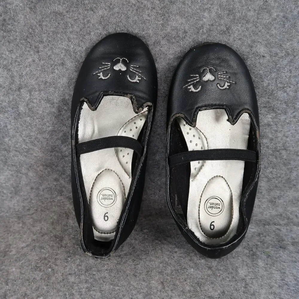 Wonder Nation Shoes Kids Toddler 9 Ballet Flats Mary Jane Cat Kitten Black